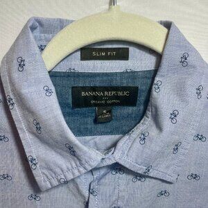 Banana Republic Men’s Slim Fit Button-Down Shirt – Small – Blue Bicycle Print